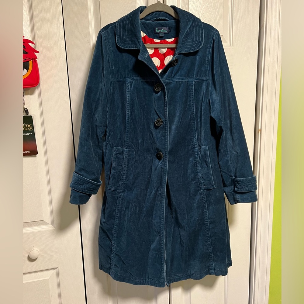 Boden Blue Velvet Coat Women’s Size 16